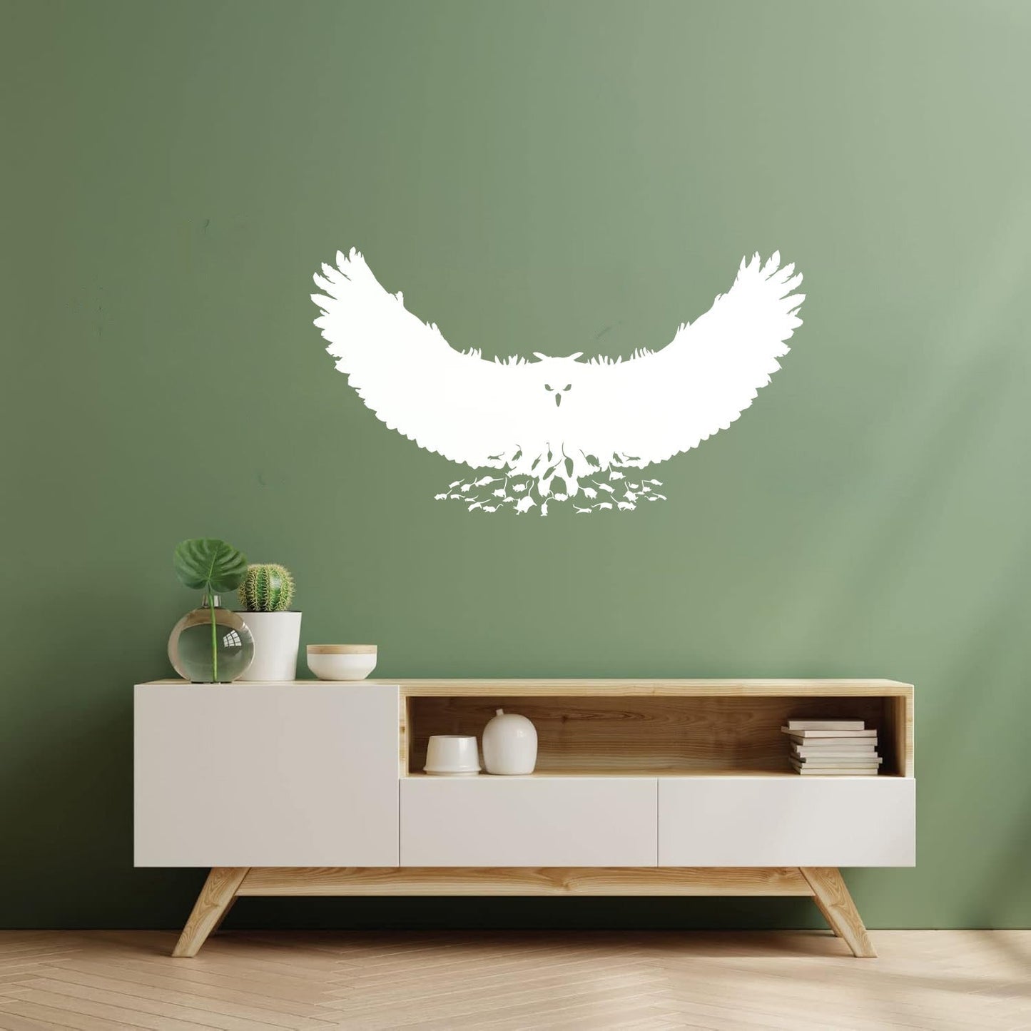 Engraving Stickers Mouse Owl Predator Bird Feathers Wings Self Adhesive