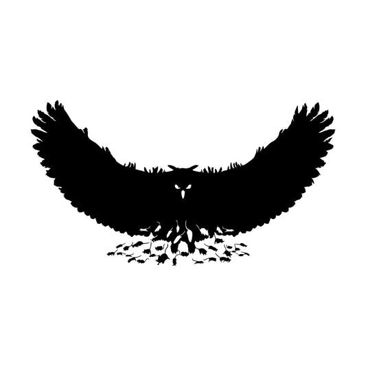 Engraving Stickers Mouse Owl Predator Bird Feathers Wings Self Adhesive