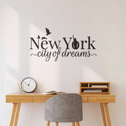 Wall Decals Paster Paper Ny New York City Of Dreams Statue Of Liberty Birds Easy Installation