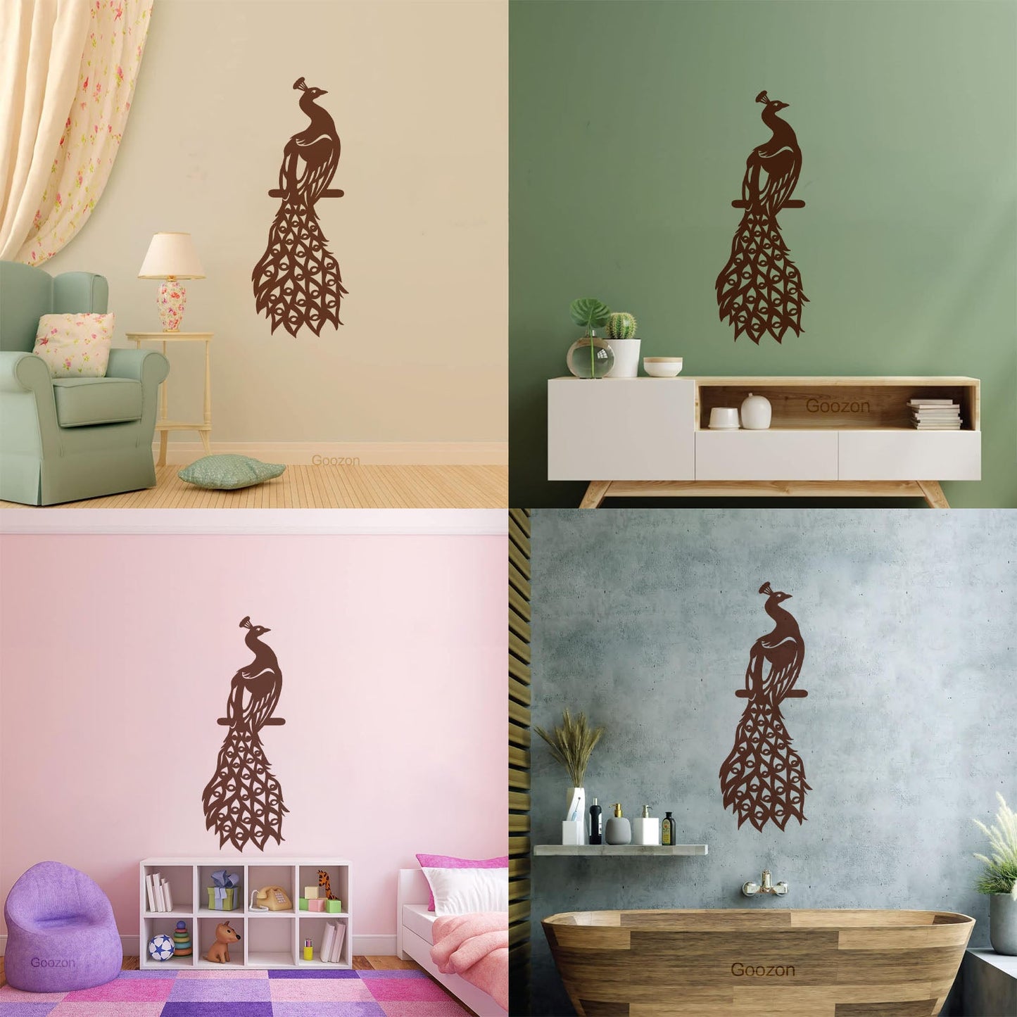 Wall Decals Pvc Peacock Fairy Birds Beautiful Feathers Removable Without Leaving Glue