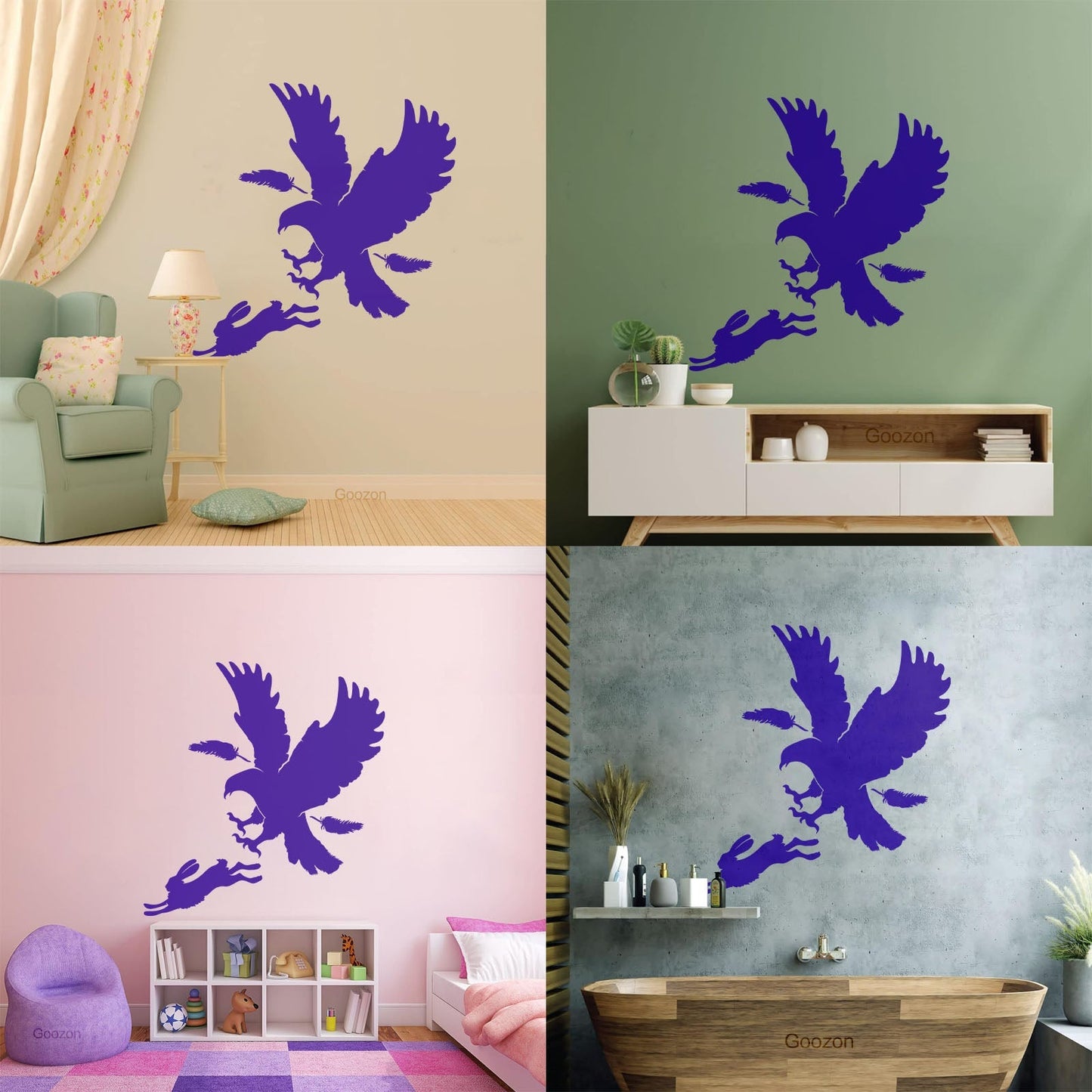 Vinyl Art Sticker Predator Bird Feather Eagle Hare Rabbit Hunting Wall Beautification