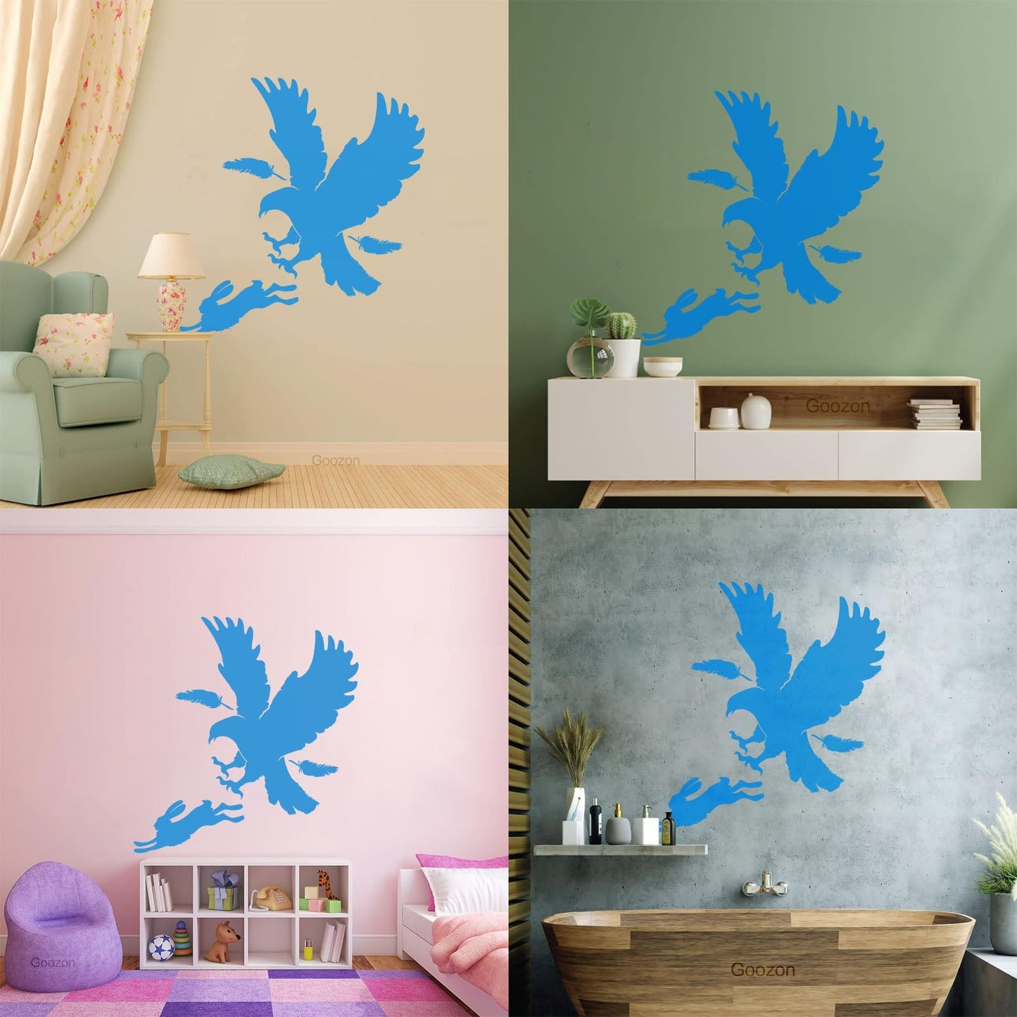 Vinyl Art Sticker Predator Bird Feather Eagle Hare Rabbit Hunting Wall Beautification