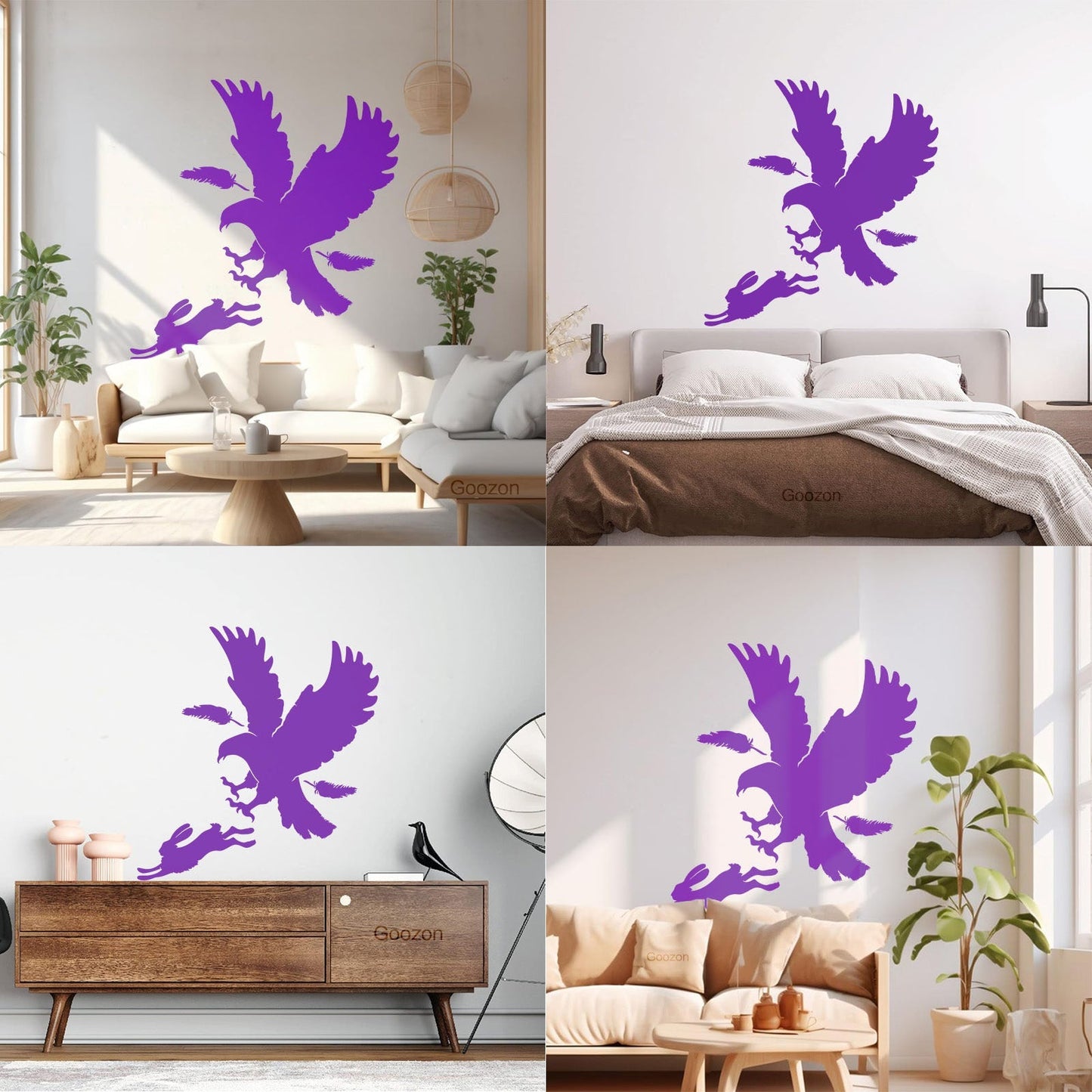 Vinyl Art Sticker Predator Bird Feather Eagle Hare Rabbit Hunting Wall Beautification