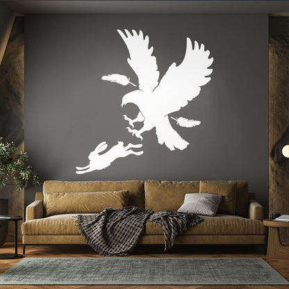 Vinyl Art Sticker Predator Bird Feather Eagle Hare Rabbit Hunting Wall Beautification