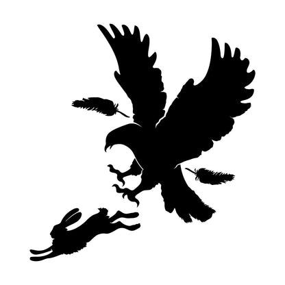Vinyl Art Sticker Predator Bird Feather Eagle Hare Rabbit Hunting Wall Beautification