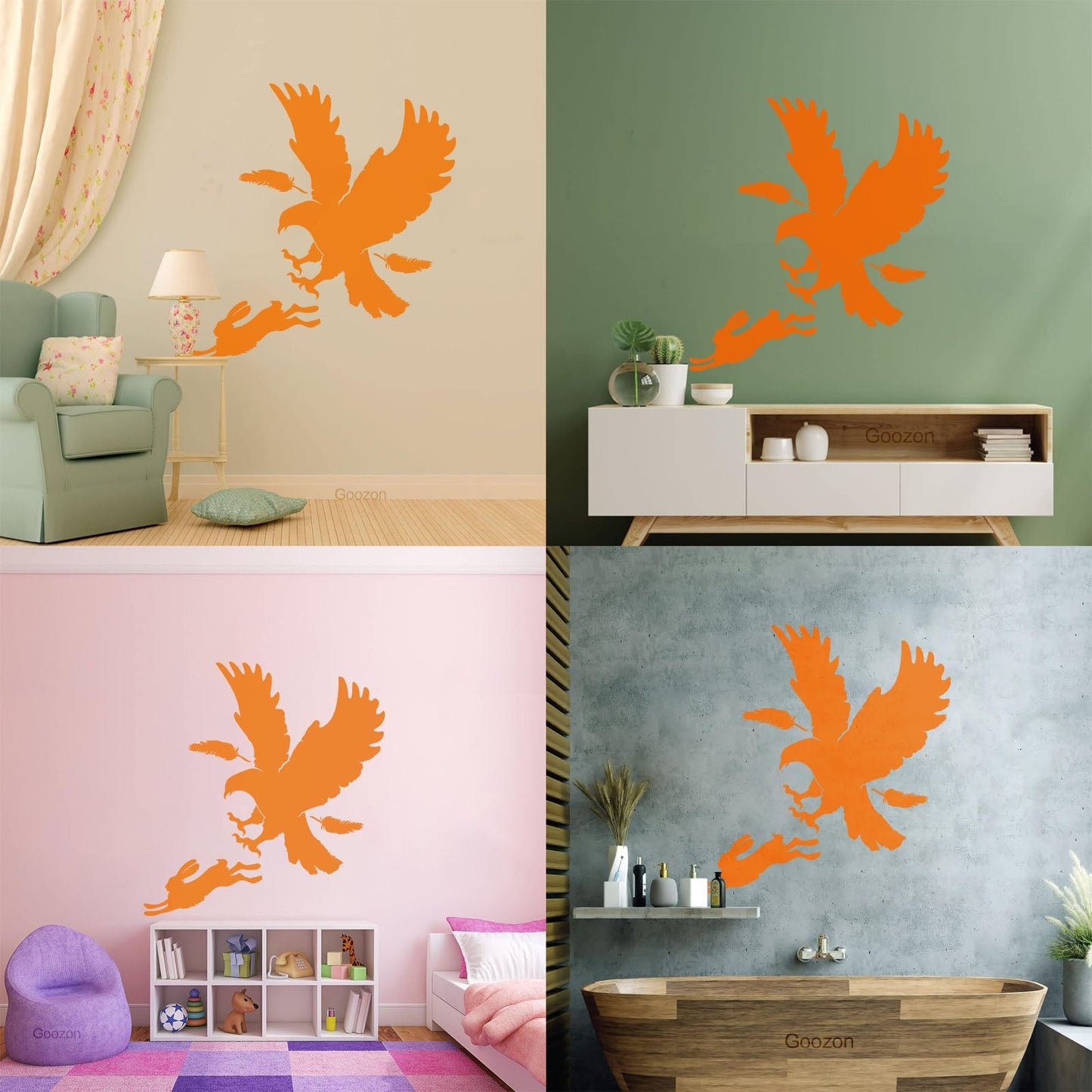 Vinyl Art Sticker Predator Bird Feather Eagle Hare Rabbit Hunting Wall Beautification