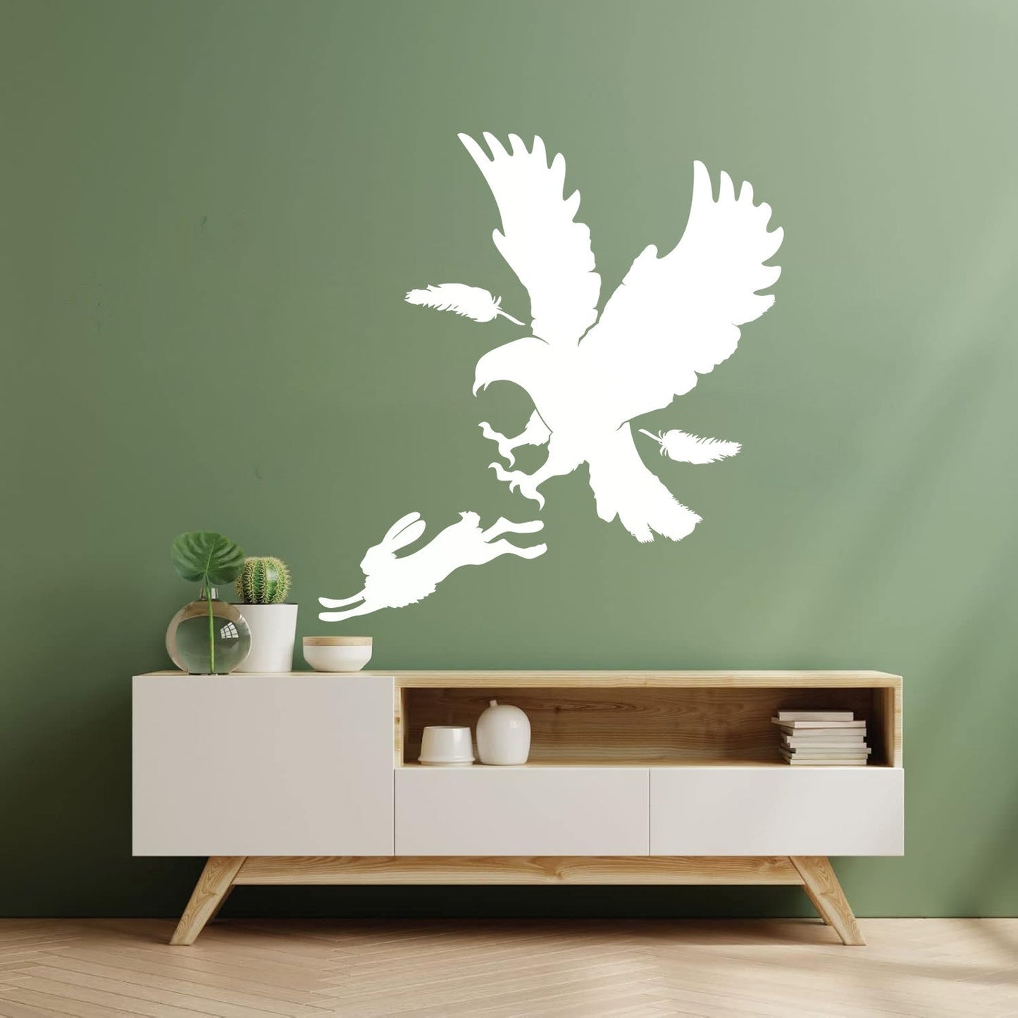 Vinyl Art Sticker Predator Bird Feather Eagle Hare Rabbit Hunting Wall Beautification