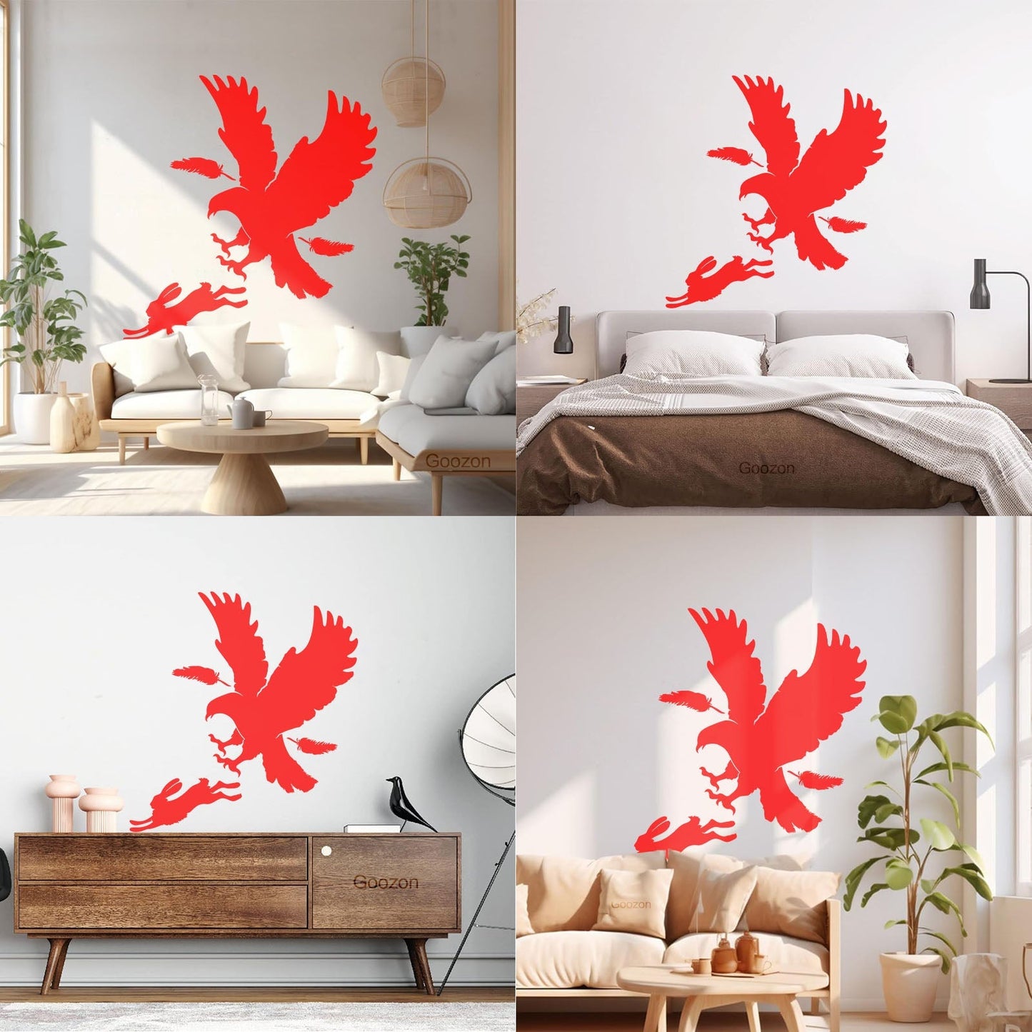 Vinyl Art Sticker Predator Bird Feather Eagle Hare Rabbit Hunting Wall Beautification