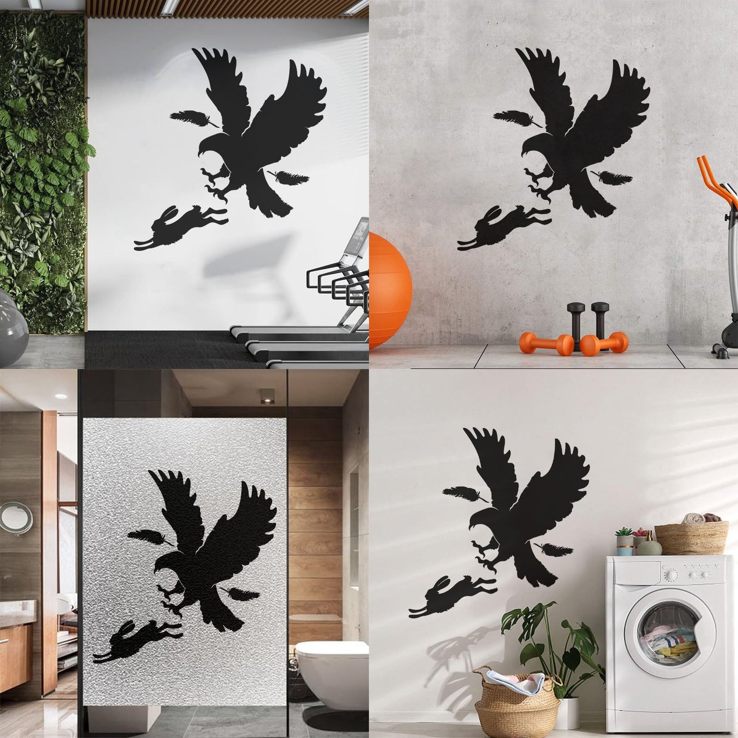 Vinyl Art Sticker Predator Bird Feather Eagle Hare Rabbit Hunting Wall Beautification