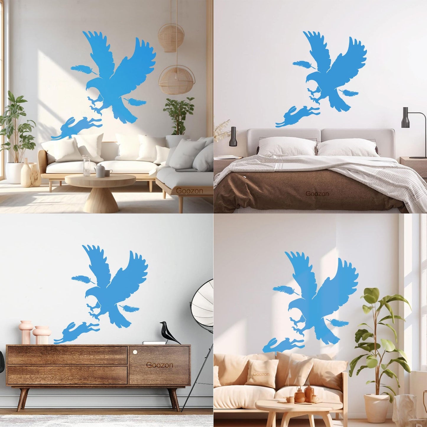 Vinyl Art Sticker Predator Bird Feather Eagle Hare Rabbit Hunting Wall Beautification