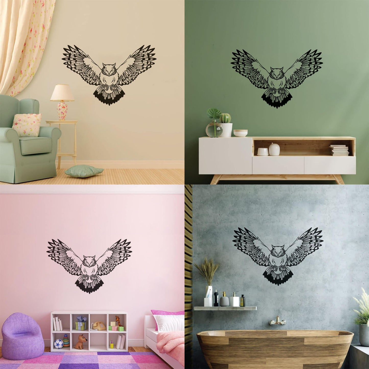 Wall Decals Pvc Owl Predatory Hunting Bird Flying Wings Glass Stickers
