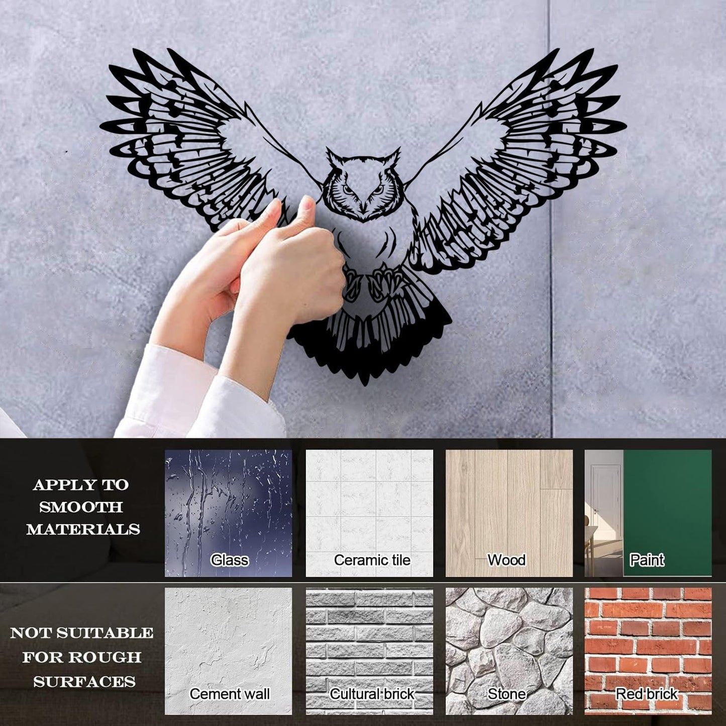 Wall Decals Pvc Owl Predatory Hunting Bird Flying Wings Glass Stickers