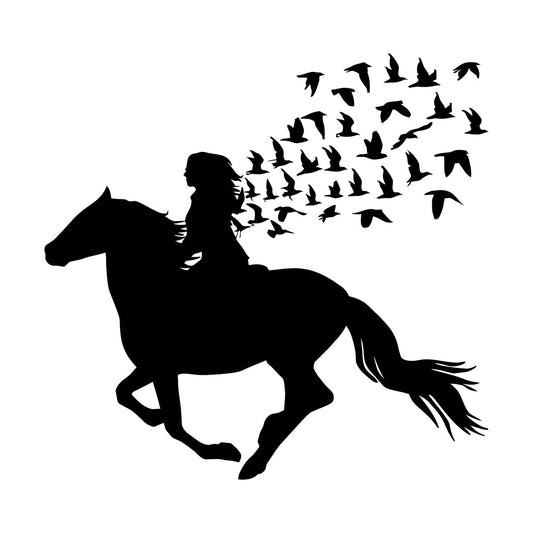 Silhouette Girl Horse Rider Birds Patterns Fine Carving Decals It Won'T Fall Off