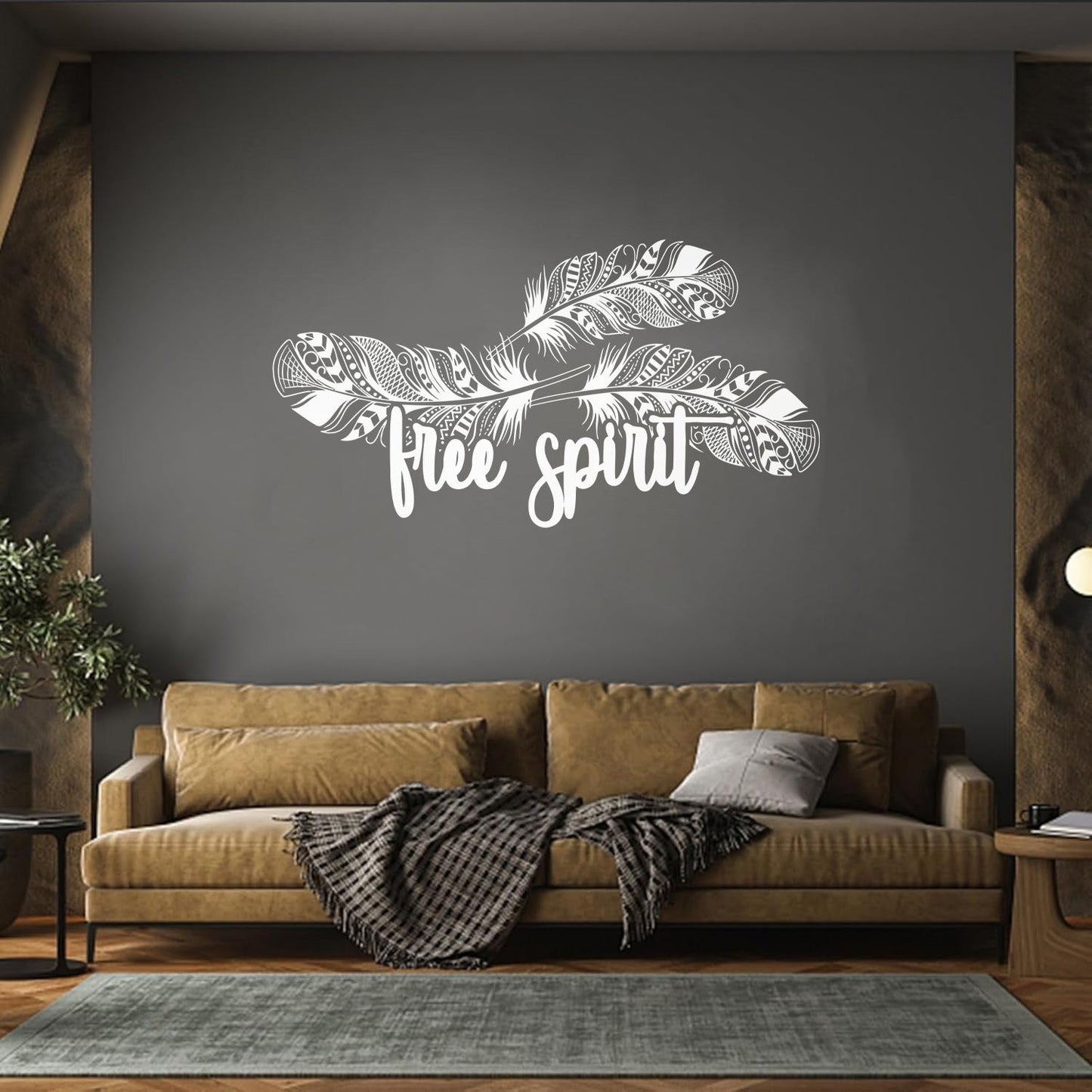 Mural And Wall Vinyl Decal Words Free Spirit Ethnic Bird Feathers Store Decoration