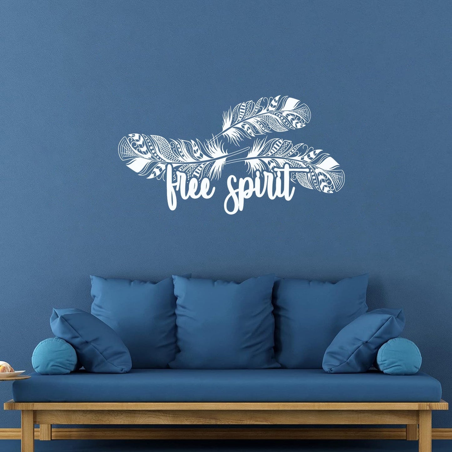 Mural And Wall Vinyl Decal Words Free Spirit Ethnic Bird Feathers Store Decoration