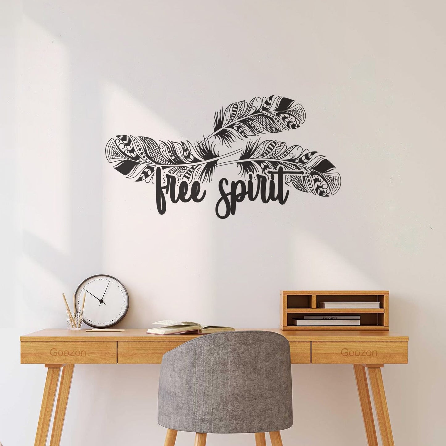 Mural And Wall Vinyl Decal Words Free Spirit Ethnic Bird Feathers Store Decoration