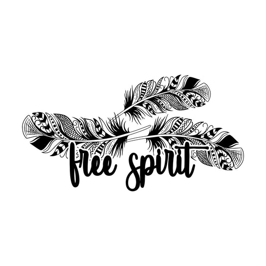 Mural And Wall Vinyl Decal Words Free Spirit Ethnic Bird Feathers Store Decoration