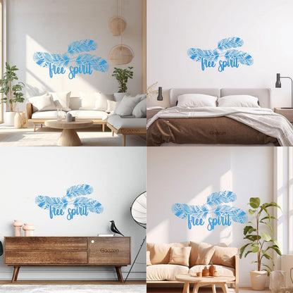 Mural And Wall Vinyl Decal Words Free Spirit Ethnic Bird Feathers Store Decoration