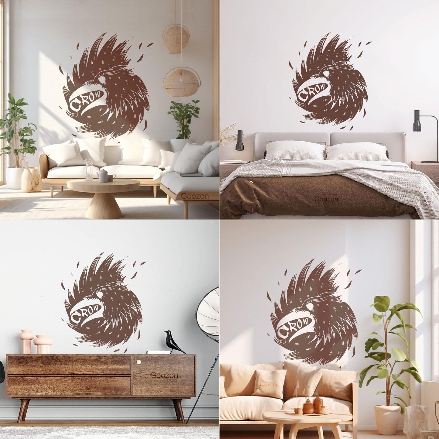 Wall Decals Pvc Bird Beak Crow Wing Feathers Multiple Size Options