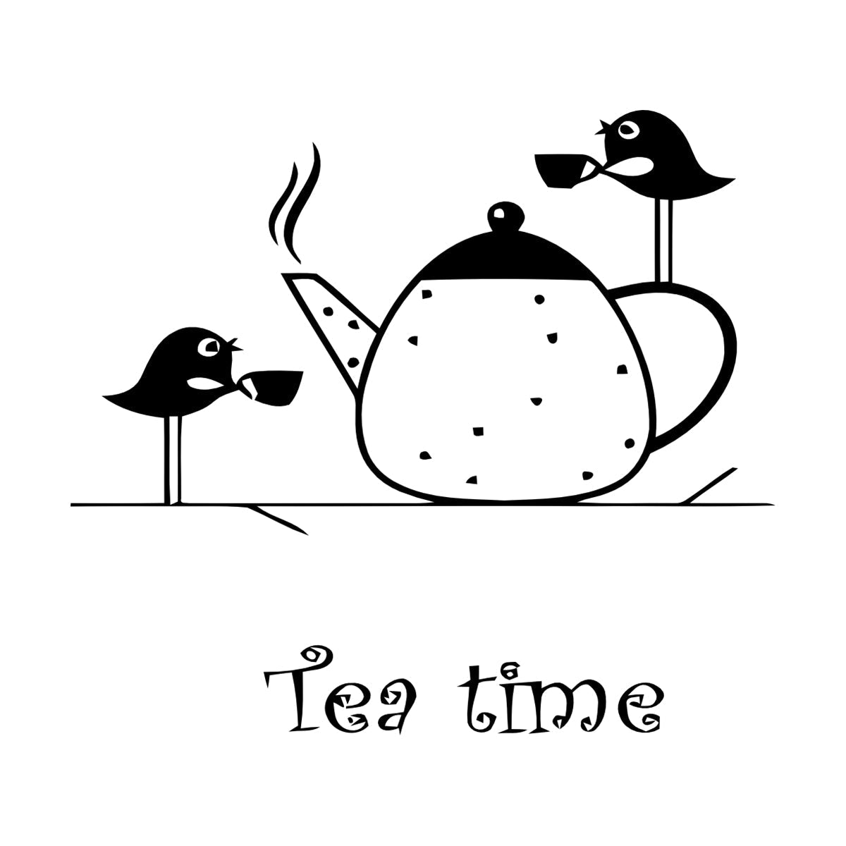 Wall Stickers Paster Paper Tea Time Birds Drinking Tea Kitchen It Won'T Fall Off