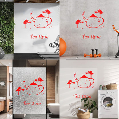 Wall Stickers Paster Paper Tea Time Birds Drinking Tea Kitchen It Won'T Fall Off