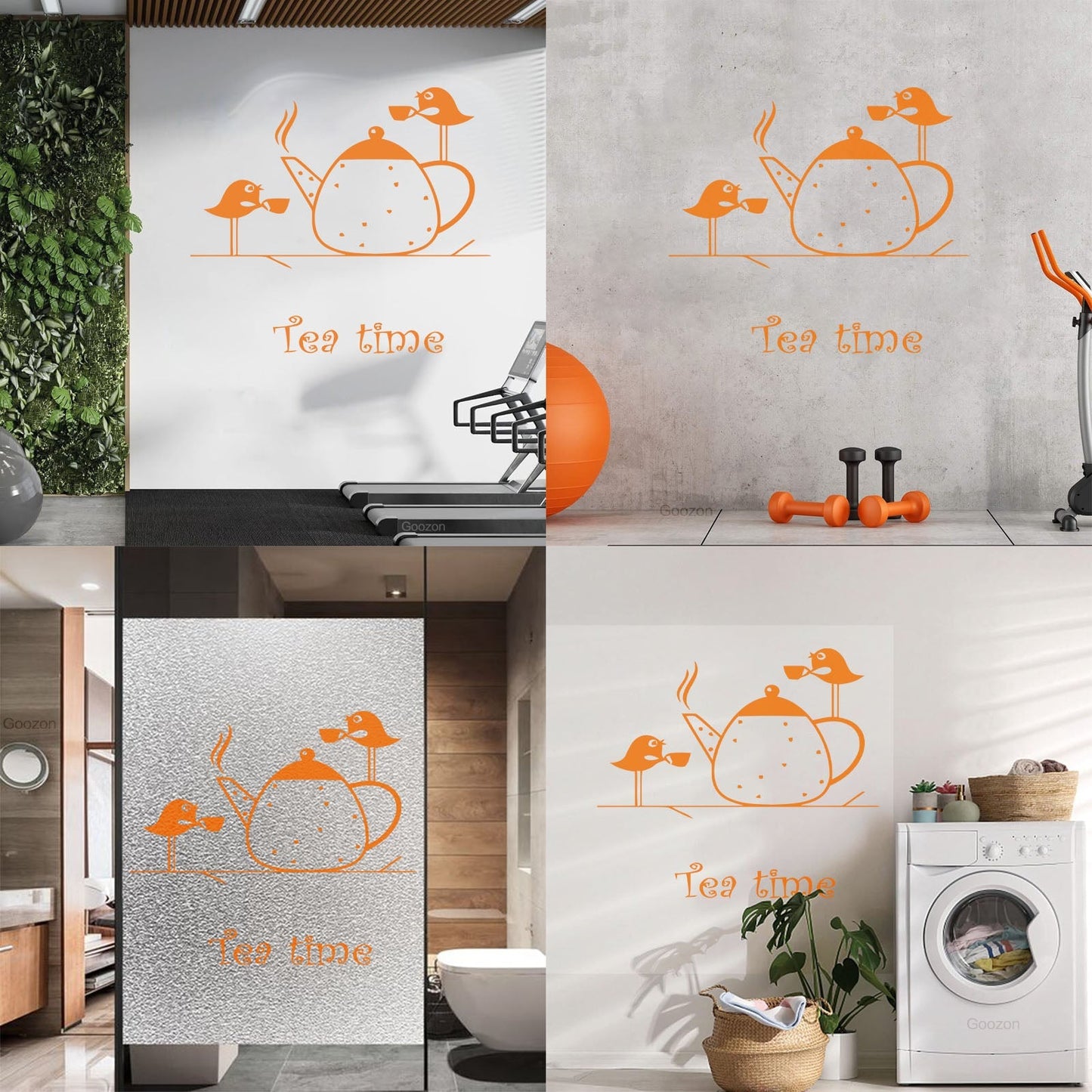 Wall Stickers Paster Paper Tea Time Birds Drinking Tea Kitchen It Won'T Fall Off