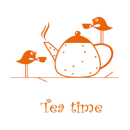 Wall Stickers Paster Paper Tea Time Birds Drinking Tea Kitchen It Won'T Fall Off