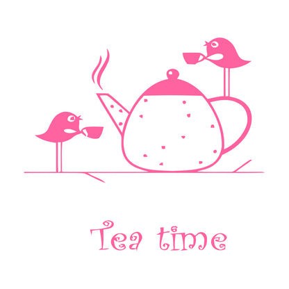 Wall Stickers Paster Paper Tea Time Birds Drinking Tea Kitchen It Won'T Fall Off