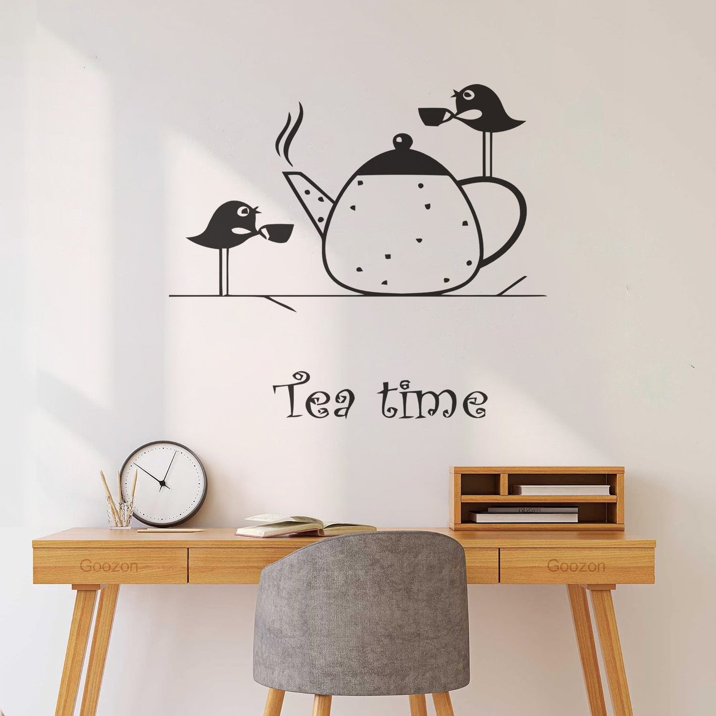 Wall Stickers Paster Paper Tea Time Birds Drinking Tea Kitchen It Won'T Fall Off
