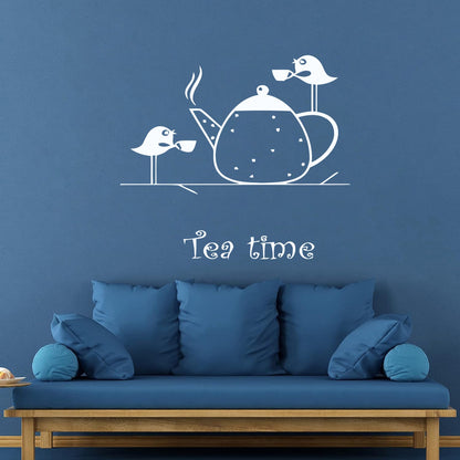 Wall Stickers Paster Paper Tea Time Birds Drinking Tea Kitchen It Won'T Fall Off