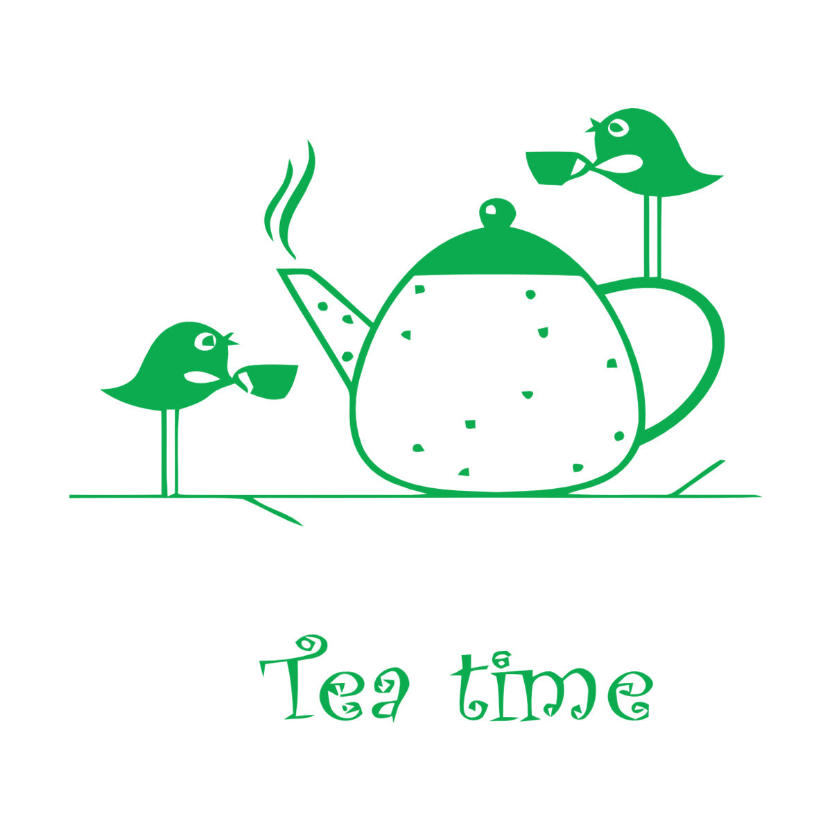 Wall Stickers Paster Paper Tea Time Birds Drinking Tea Kitchen It Won'T Fall Off