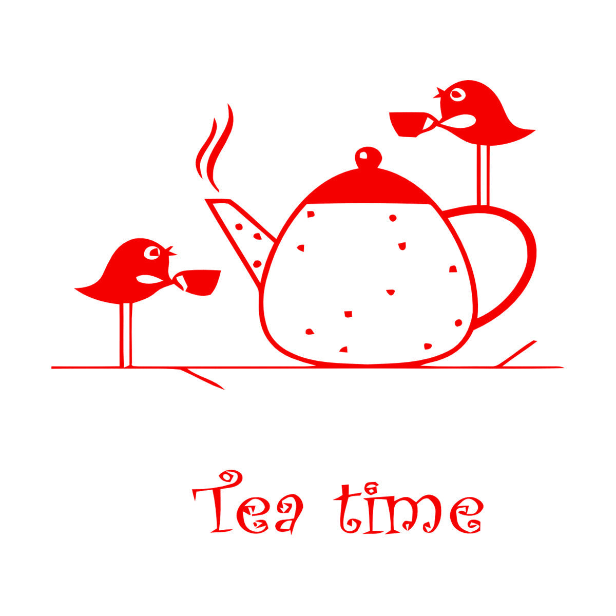 Wall Stickers Paster Paper Tea Time Birds Drinking Tea Kitchen It Won'T Fall Off