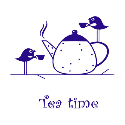 Wall Stickers Paster Paper Tea Time Birds Drinking Tea Kitchen It Won'T Fall Off
