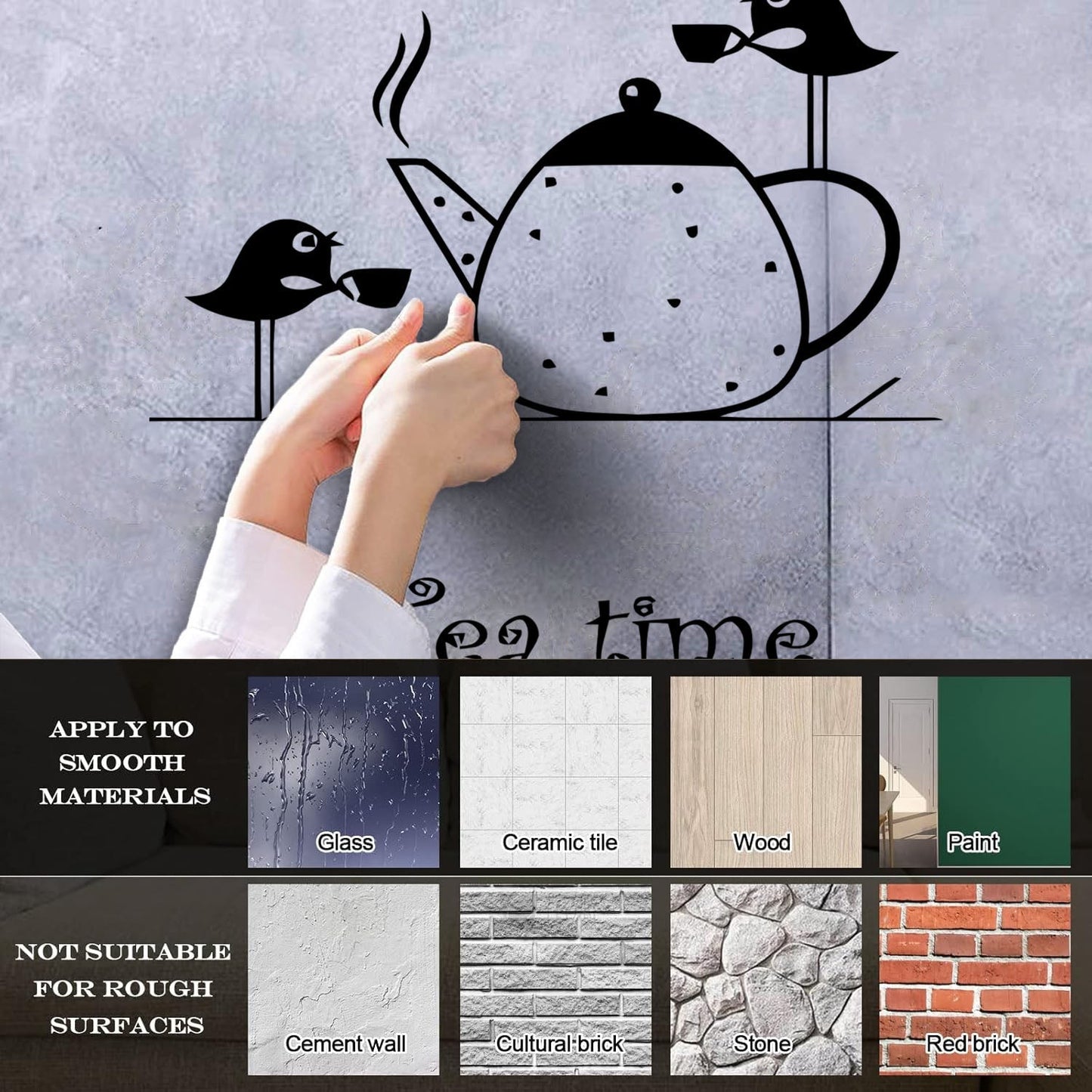 Wall Stickers Paster Paper Tea Time Birds Drinking Tea Kitchen It Won'T Fall Off