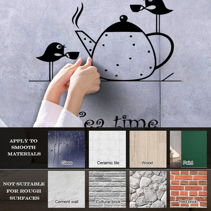 Wall Stickers Paster Paper Tea Time Birds Drinking Tea Kitchen It Won'T Fall Off
