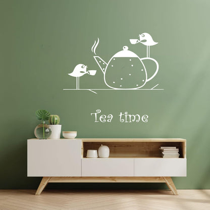 Wall Stickers Paster Paper Tea Time Birds Drinking Tea Kitchen It Won'T Fall Off