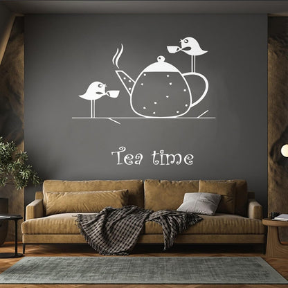 Wall Stickers Paster Paper Tea Time Birds Drinking Tea Kitchen It Won'T Fall Off