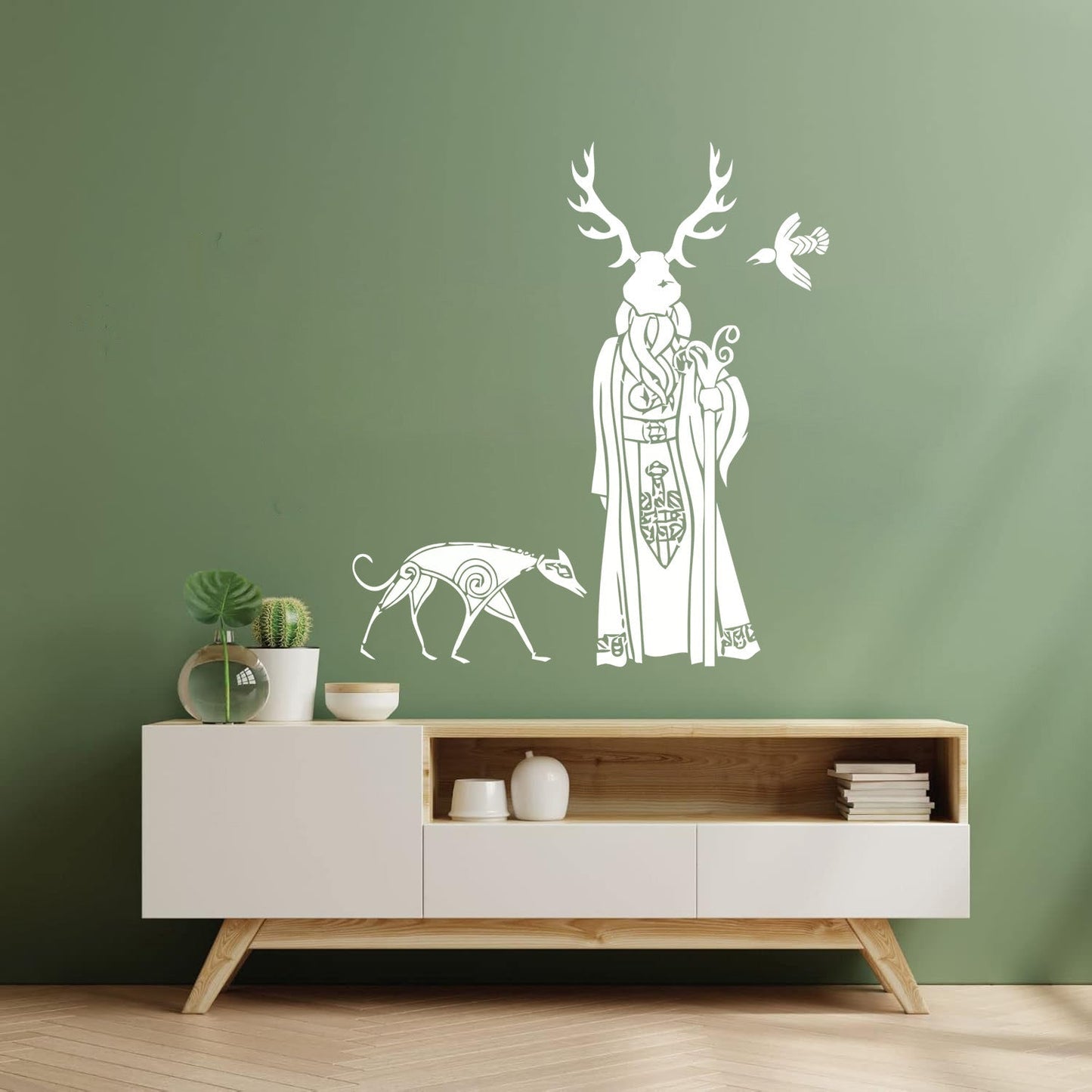 Druid Ritual Mask With Wolf And Bird Lettering Stickers Tattoo Culture