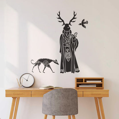 Druid Ritual Mask With Wolf And Bird Lettering Stickers Tattoo Culture