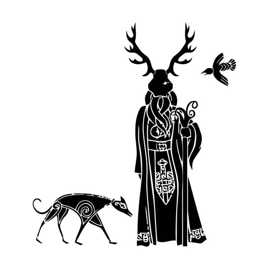 Druid Ritual Mask With Wolf And Bird Lettering Stickers Tattoo Culture