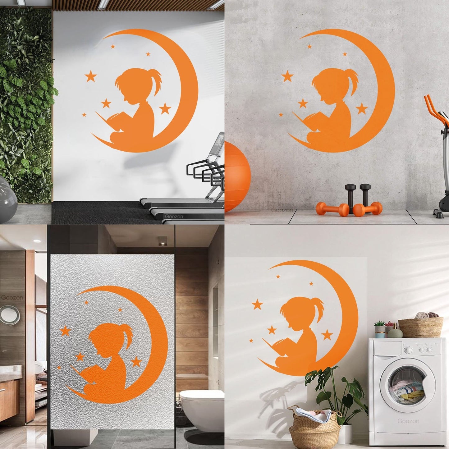 Wall Vinyl Sticker Decor Moon And Girl Stars Reading Book Shop Store Nursery Multiple Size Options