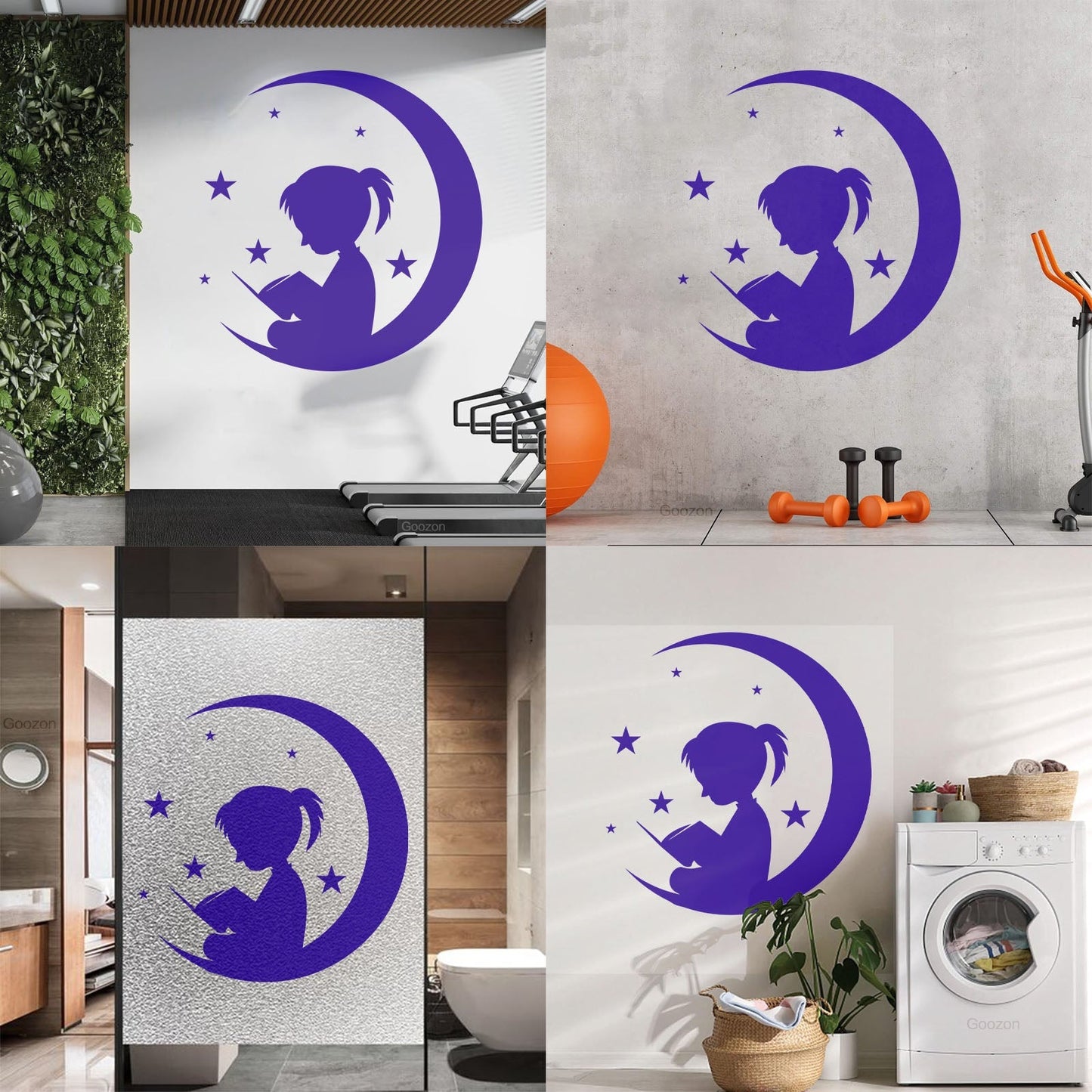 Wall Vinyl Sticker Decor Moon And Girl Stars Reading Book Shop Store Nursery Multiple Size Options