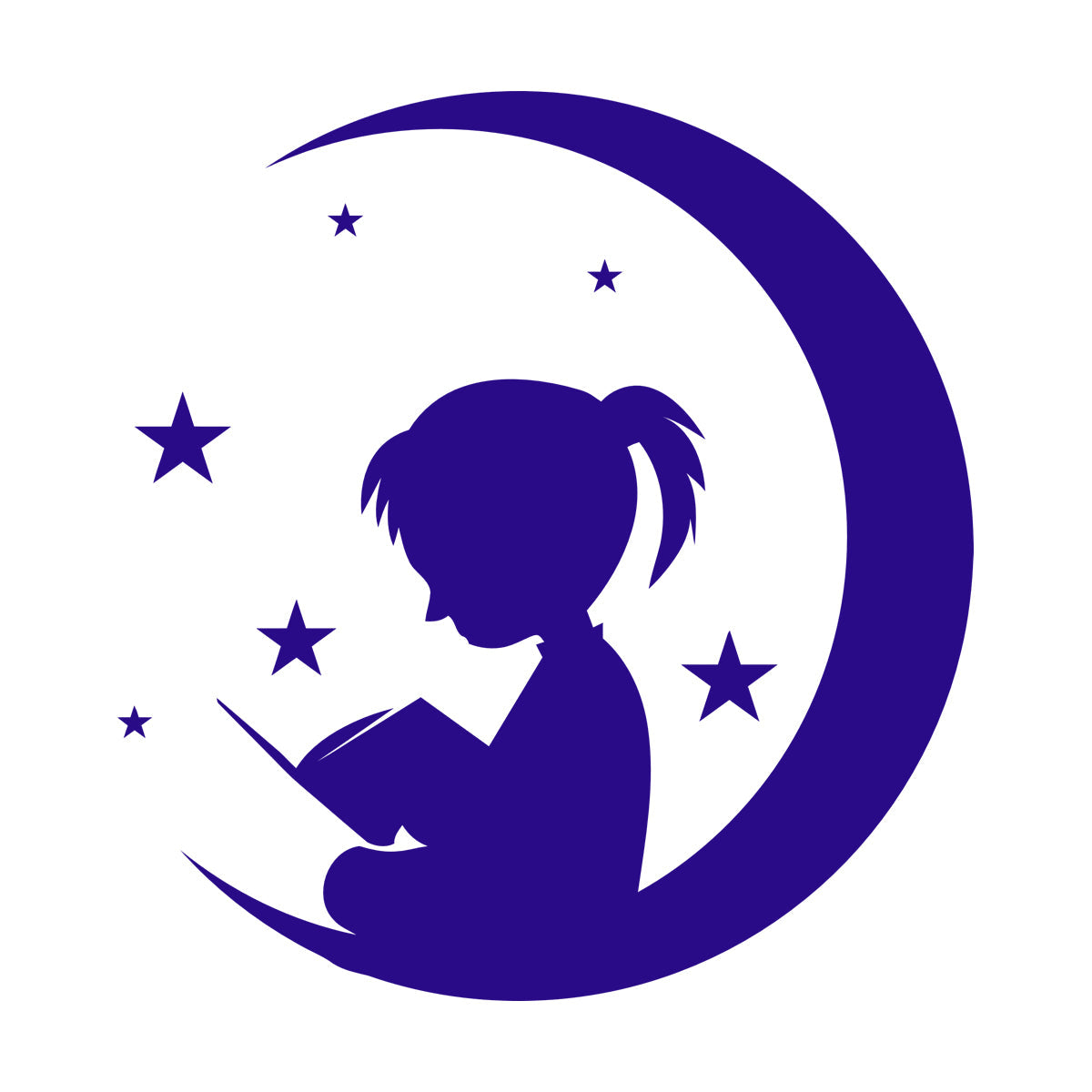 Wall Vinyl Sticker Decor Moon And Girl Stars Reading Book Shop Store Nursery Multiple Size Options