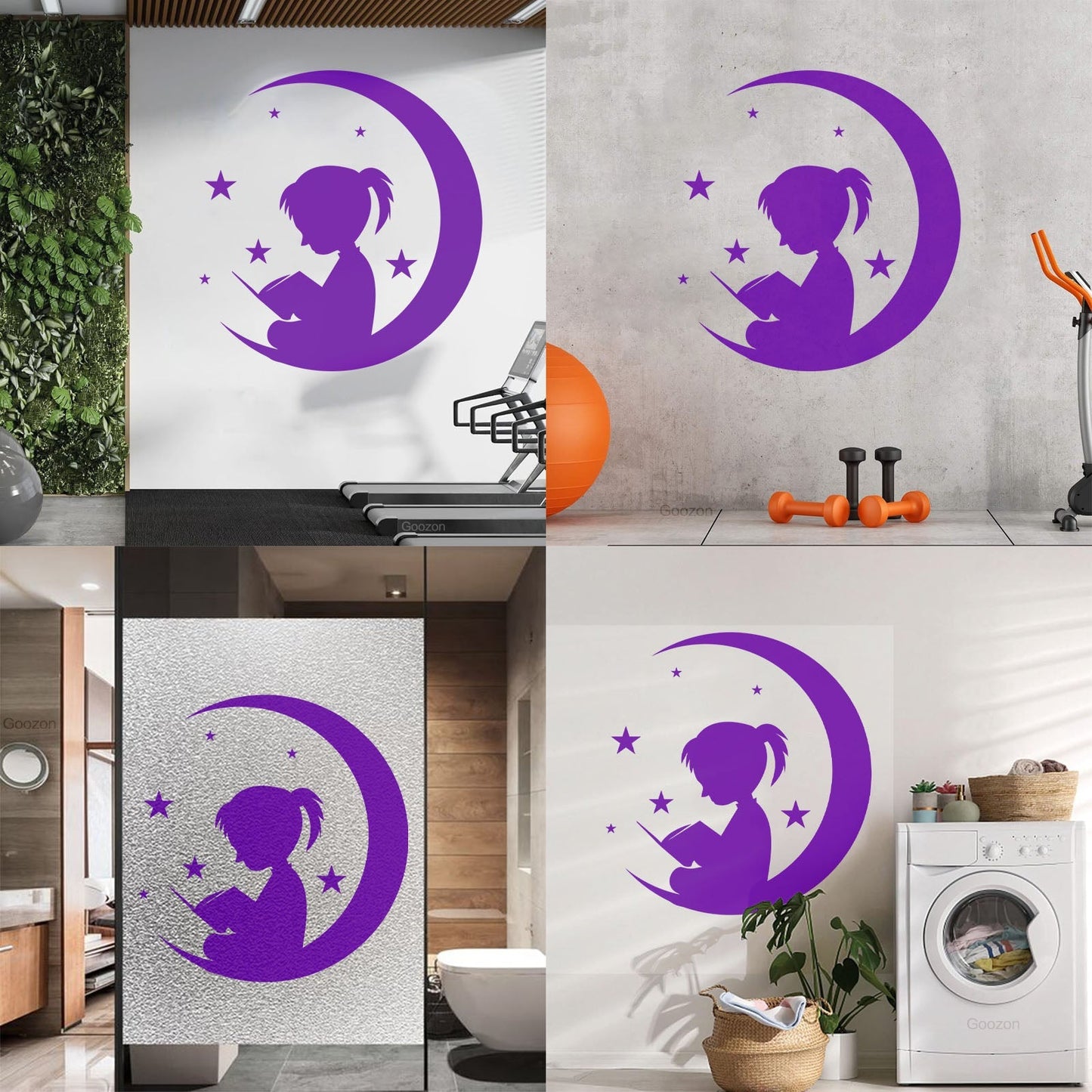 Wall Vinyl Sticker Decor Moon And Girl Stars Reading Book Shop Store Nursery Multiple Size Options