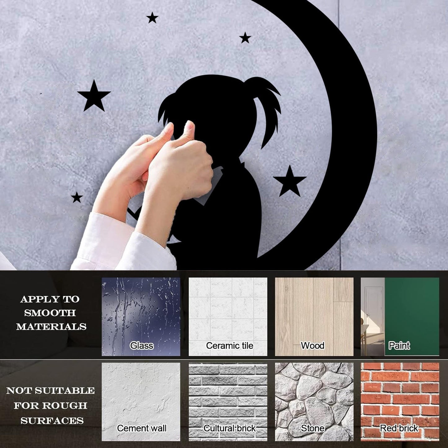 Wall Vinyl Sticker Decor Moon And Girl Stars Reading Book Shop Store Nursery Multiple Size Options