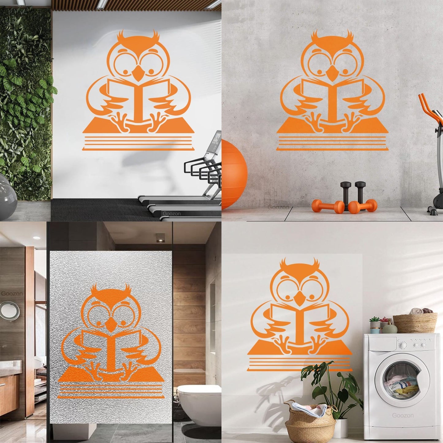 Fine Carving Stickers Owl With Book Funny Bird Reading Book Shop Waterproof