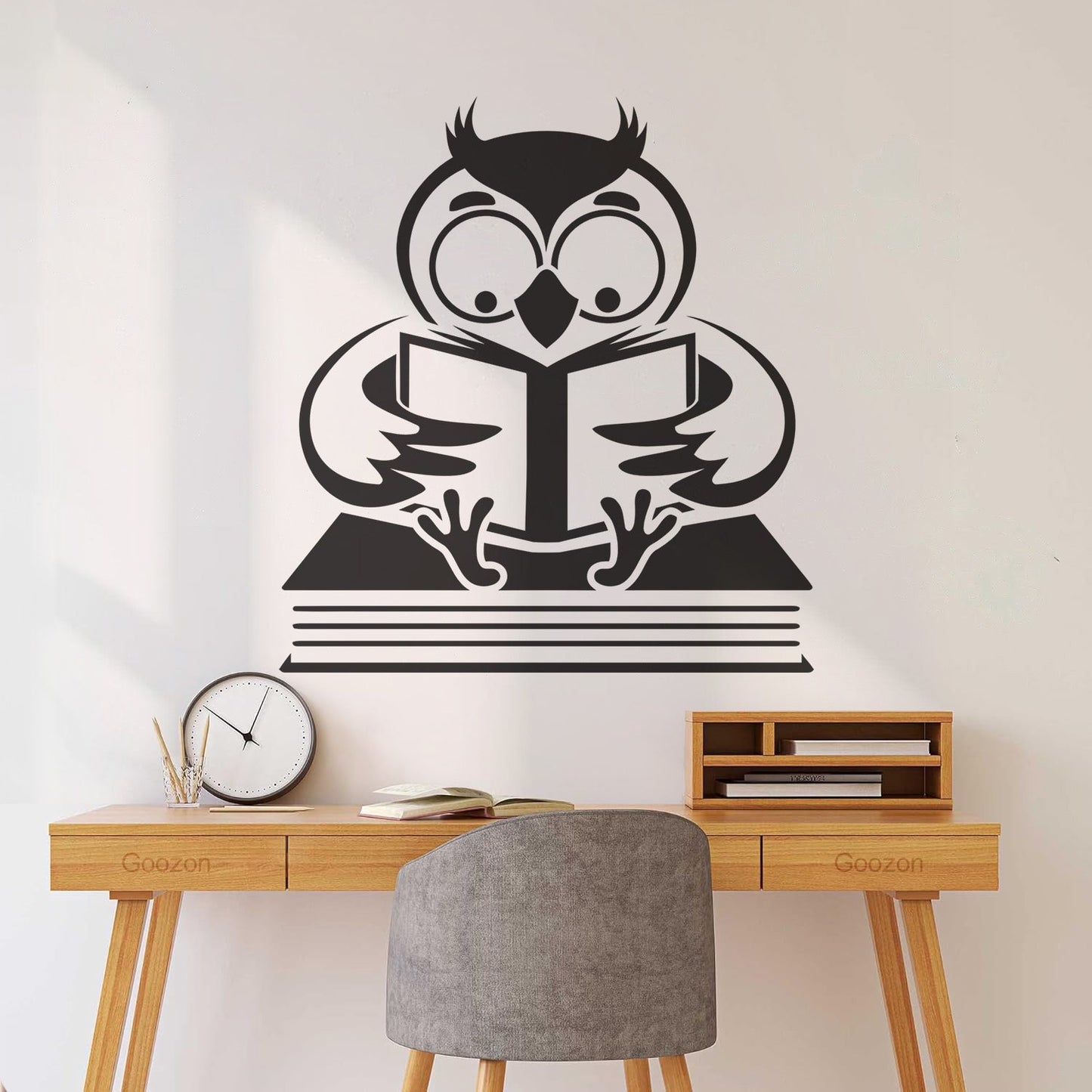 Fine Carving Stickers Owl With Book Funny Bird Reading Book Shop Waterproof