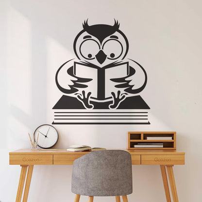 Fine Carving Stickers Owl With Book Funny Bird Reading Book Shop Waterproof