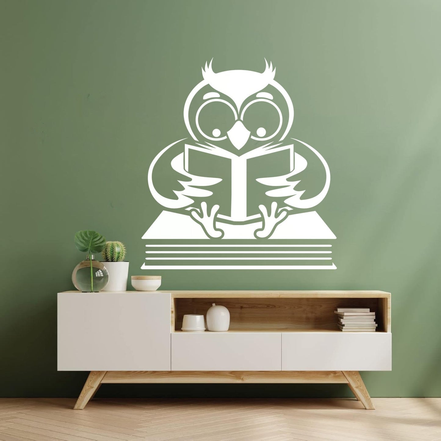 Fine Carving Stickers Owl With Book Funny Bird Reading Book Shop Waterproof