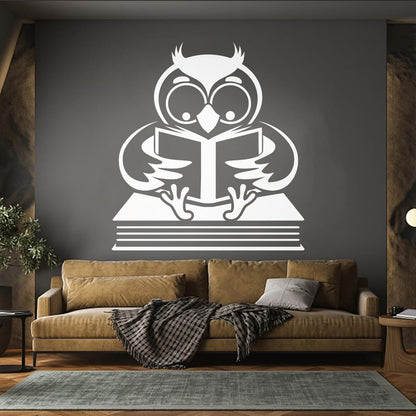 Fine Carving Stickers Owl With Book Funny Bird Reading Book Shop Waterproof